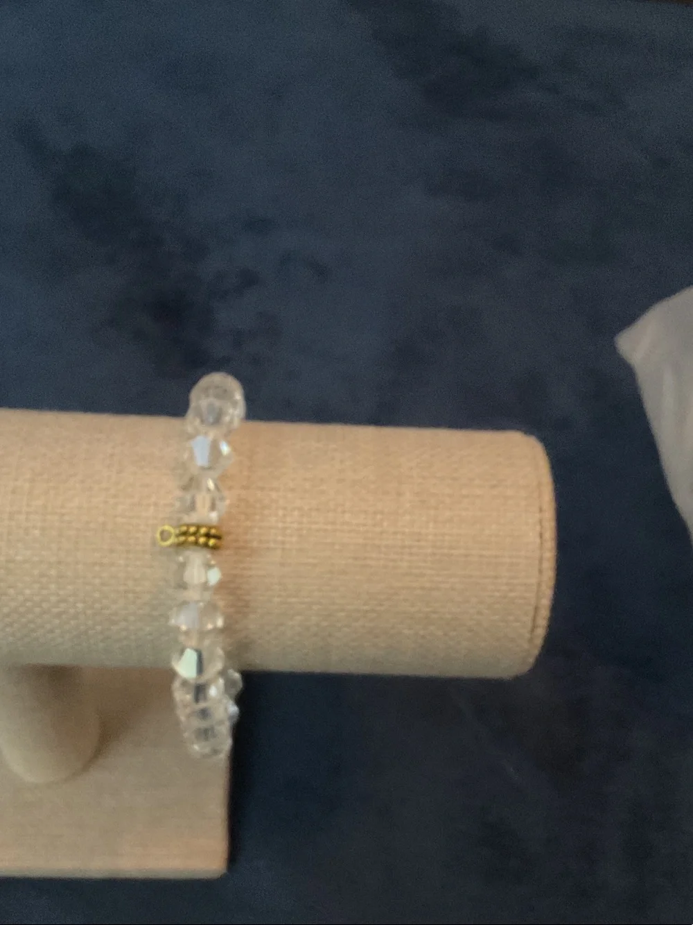 Crystal Bead Stretch Bracelet with Gold Accents - Women Jewelry